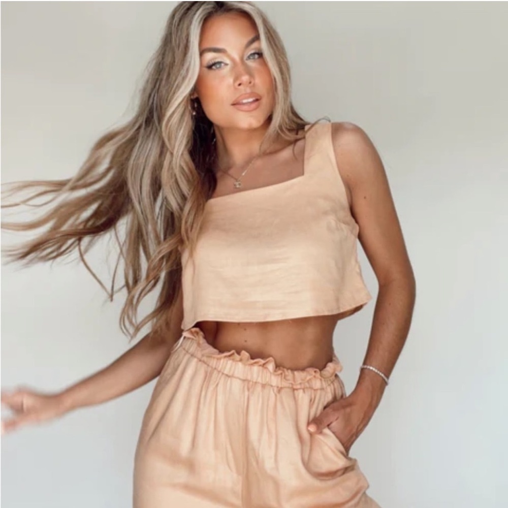 Mable Linen Blend Square Neck Crop Top Size Small